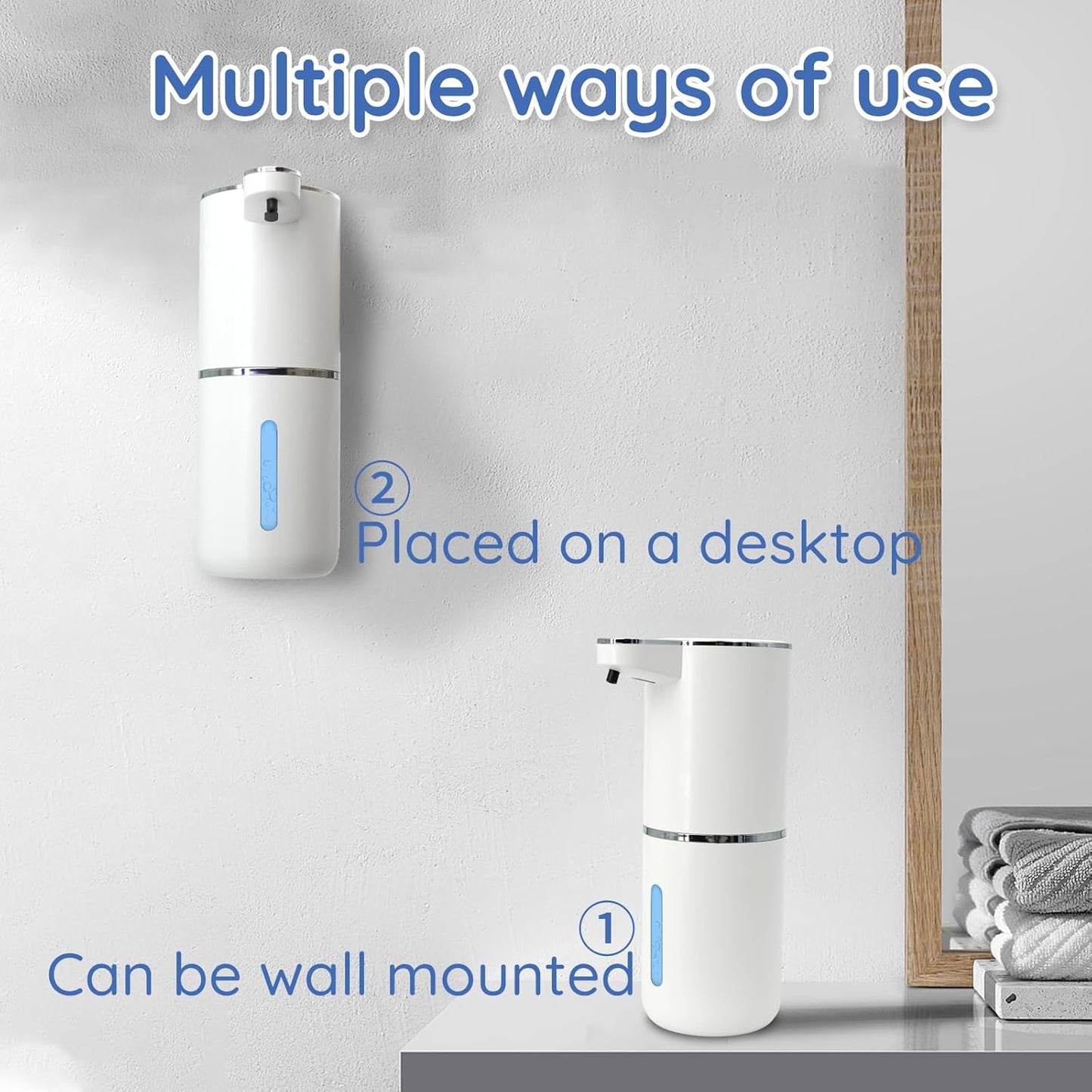 Foaming Soap Dispenser, Automatic Soap Dispenser, 13.5oz/400ml Automatic Soap Dispenser Touchless, USB Rechargeable 4 Level Adjustable Electric, for Bathroom, Kitchen