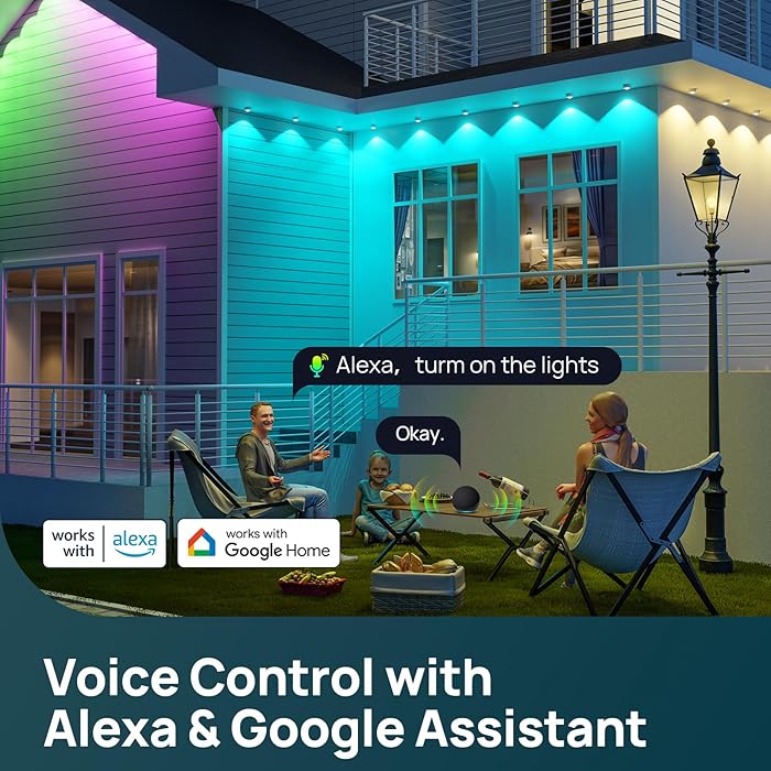 Outdoor Eave Lights for Easter Lights,100ft with 60 Triple-LED,AI Lighting, RGBTW Smart Outdoor Lights LED Strip Lights, IP67 Waterproof, Works with Alexa,Google Assistant
