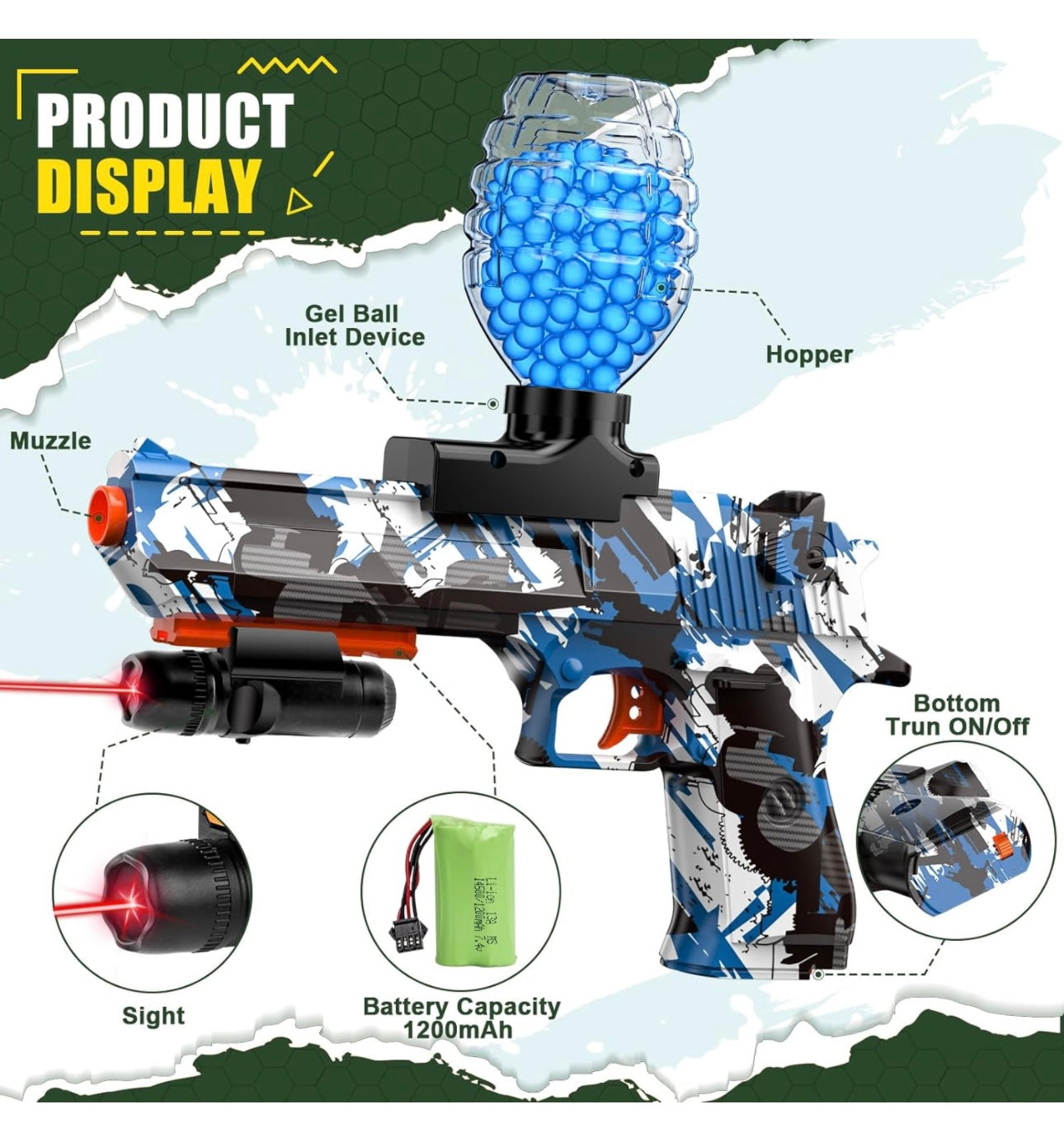 Electric Gel Ball Blaster, High Speed Automatic Splatter Ball Blaster with 40000+ and Goggles