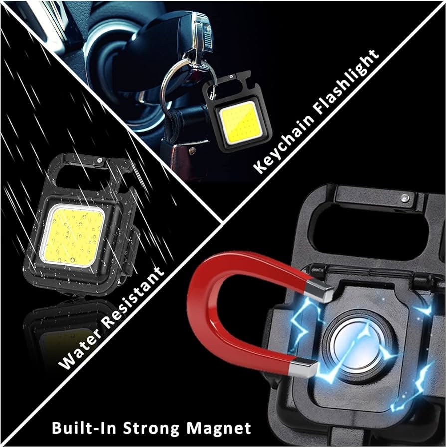 COB Keychain Work Light Keychain Flashlights 4 Light Modes 1600Lumen,Keychain Light Emergency Light with Folding Bracket Bottle Opener and Magnet Base,Camping and Walking