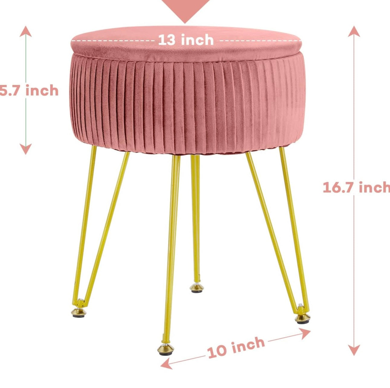 Velvet Storage Ottoman Foot Rest Makeup Footstool Velvet Footrest Chair with 4 Metal Legs Storage Stool and Ottomans for Living Room and Bedroom-Pink