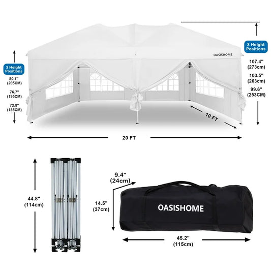 10x20 Pop Up Canopy Tent, Enclosed with Zippered Walls, White
Mesh Church Window, Instant Setup, 4 Weight Bags Included, Steel Frame; For Church, Events, Commercial Use