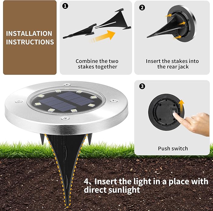8 Pack Solar Ground Lights with Large Capacity Battery, High Efficiency Solar Powered Lights for Outdoor Garden, Patio, Pathway and Yard