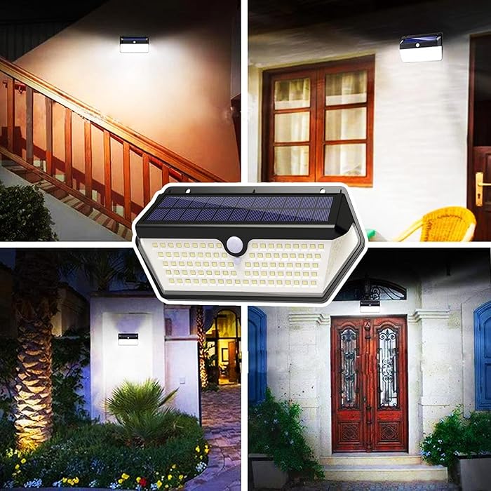 2 Pack Solar Motion Sensor Security Wall Lights Outdoor, 128 LED 1200LM Fence Step Lights with 3 Modes, 270° Wide Angle IP65 Waterproof for Garage Front Door Porch Yard Driveway (Bright White, 2 Pack)