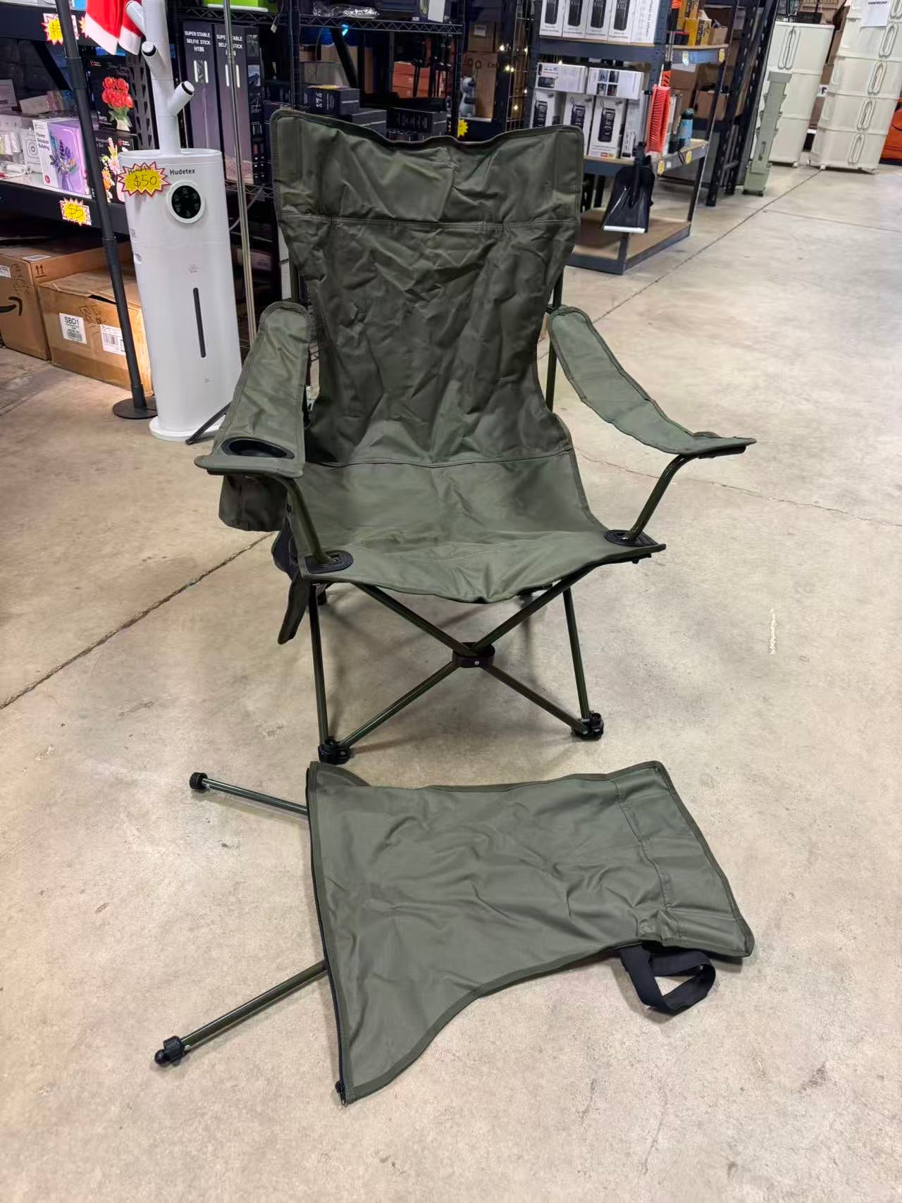 Reclining Camping Chairs for Adults, Recliner Chair with Removable Footrest & Cup Holder, Folding Chairs for Outside W/Adjustable Backrest & Storage Bag for Fishing, Beach, Lawn