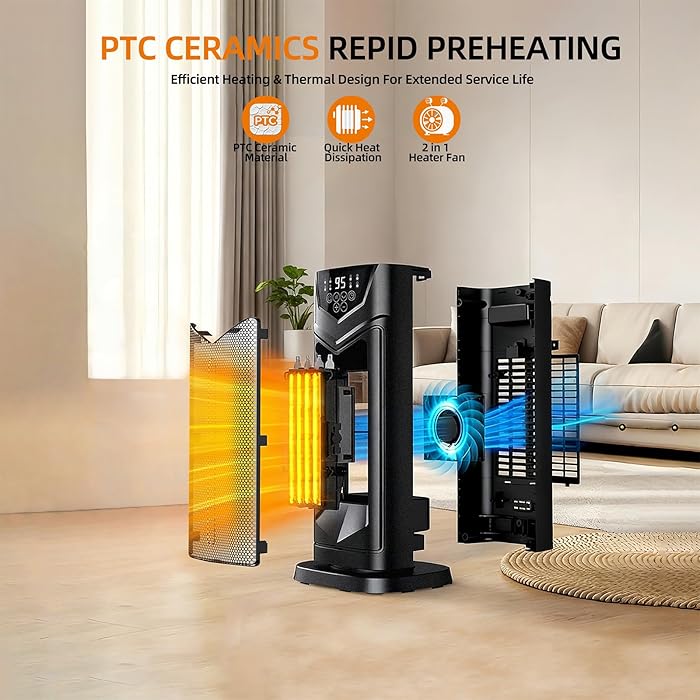 Space Heater, Portable Electric Small Heater for Indoor Use with Thermostat & Remote, Timer, 1500W PTC Ceramic Fast Safety Heat for Bedroom Living Room