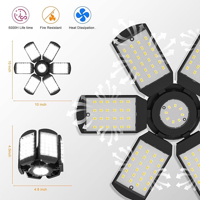 LED Garage Lights Bulb 200W 15000LM 6500K Led Shop Light with 6 Plus 1 Deformable Panels Basement Barn Ceiling Lights for E26/E27