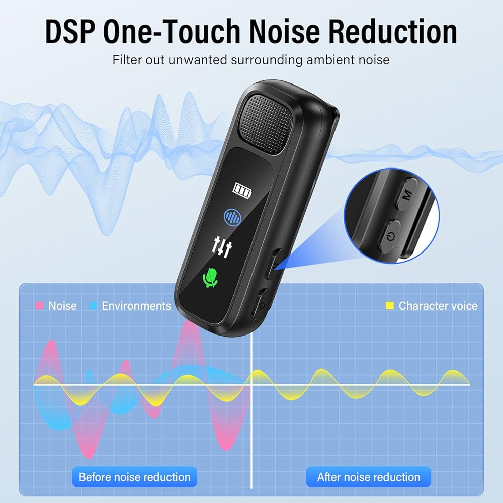 3 in 1 Wireless Lavalier Microphone for Android/Tablets/PC Intelligent Noise Cancelling with Charging Case Dual Microphones 20 H Battery Life, Mini Microphone for Video Recording Podcast-Black