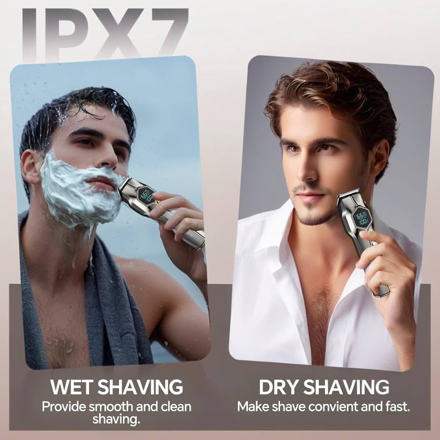 GERTZY 5-in-1 Electric Beard Trimmer Magnetic Replacement Heads, Professional Cordless Hair Clippers for Men Rechargeable, IPX7 Waterproof Grooming Kit for Mustache, Body, Nose, Gifts for Men