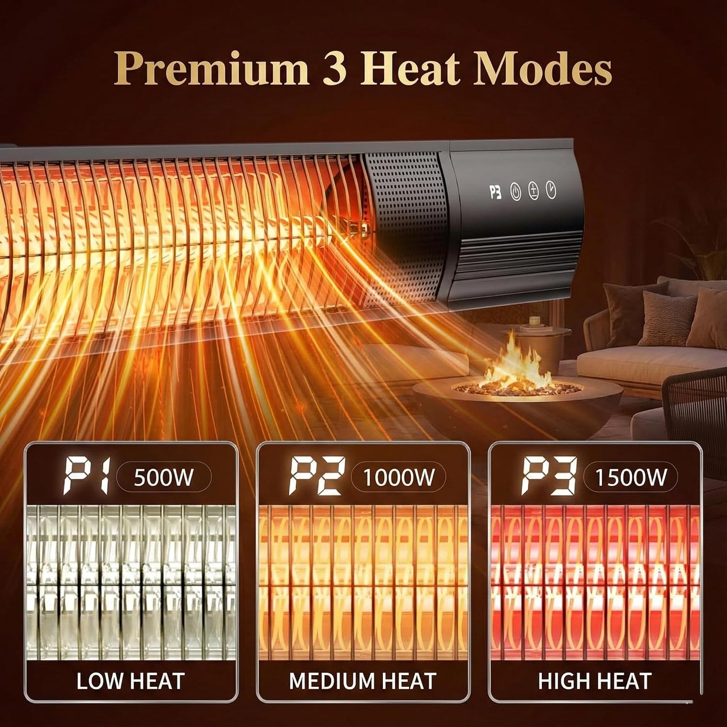 Electric Patio Heater, 1500W Wall Mounted Outdoor Heater with Remote Control & 24H Timer, IP65 Waterproof Carbon Infrared Heater for Backyard, Gazebo, Garage and Restaurant