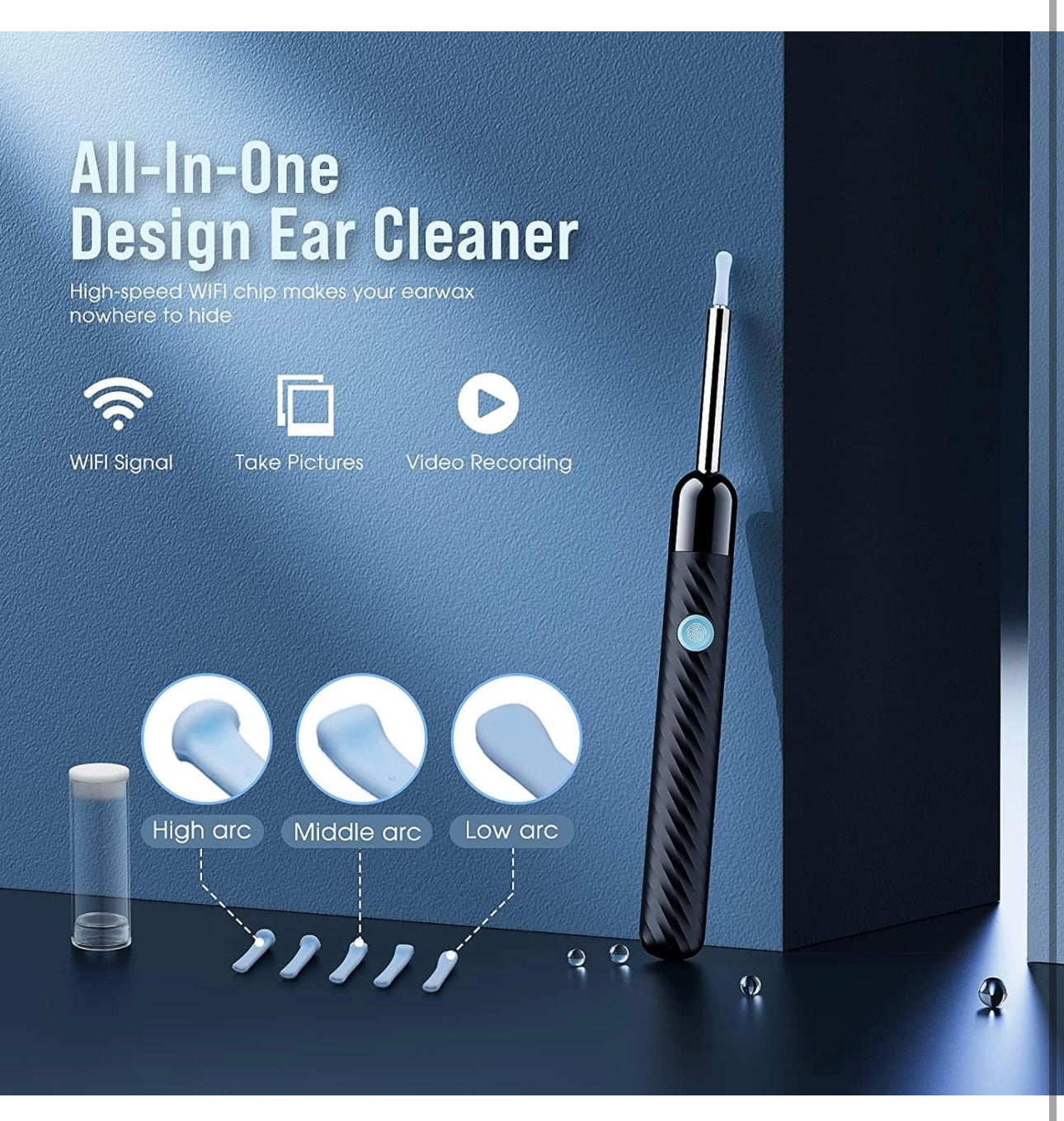 Ear Wax Removal - Earwax Remover Tool with 8 Pcs Ear Set - Ear Cleaner with Camera - Earwax Removal Kit with Light - Ear Camera with 6 Ear Spoon - Ear Cleaner for iOS & Android (Black)