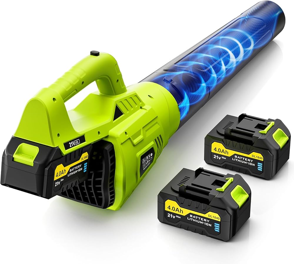 Leaf Blower Cordless, 21V Powerful Electric Leaf Blower with 2 * 4.0Ah Batteries & Fast Charger, 2-Speed Power Settings, Battery Powered Blowers for Lawn Care, Yard, Lawn, Patio, Dust, Blows Leaves