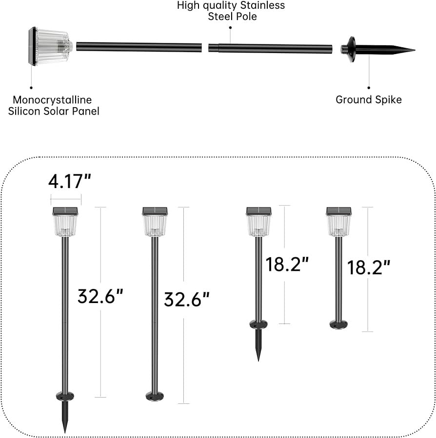 Solar Pathway Lights, Outdoor Garden Light with 16 LED Beads, Landscape Path Lights Walkway Lights High Brightness, 1500 mAh Battery, 3 Brightness Options & Lighting Modes(4 Pack)