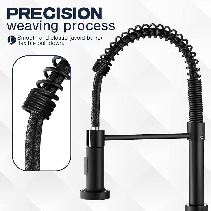 Kitchen Faucets with Pull Down Sprayer, Commercial Industrial Spring Single Handle Stainless Steel & Solid Brass Kitchen Sink Faucets for Farmhouse Camper Kitchen Rv (Matte Black)