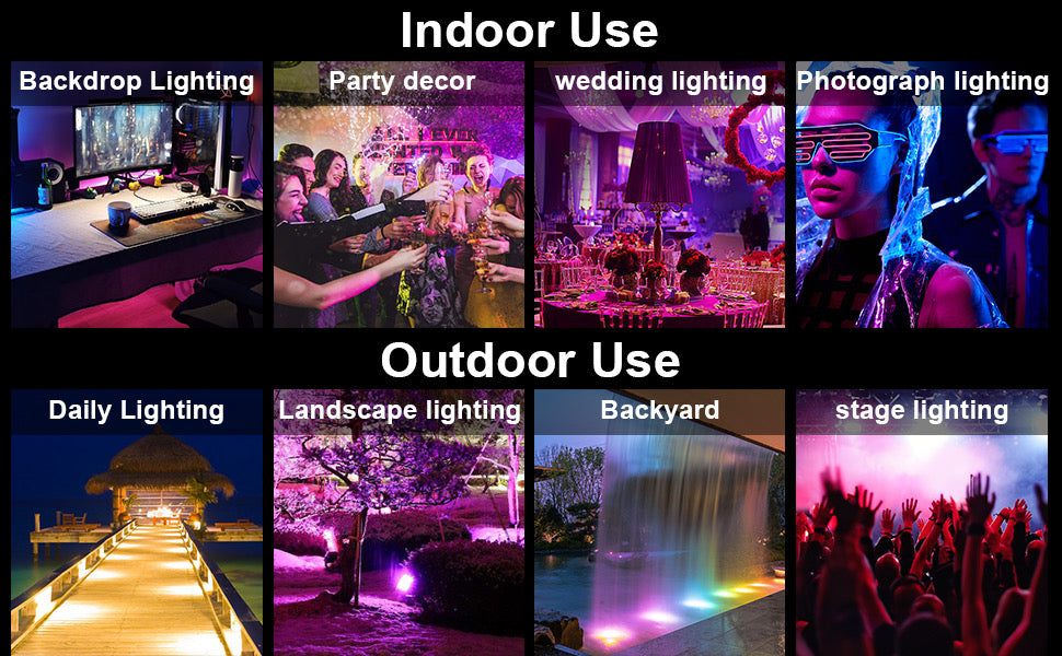 4 pack RGB LED Flood Lights with Bluetooth APP Control, IP66 Waterproof, Timing - For Indoor & Outdoor Landscape Lighting