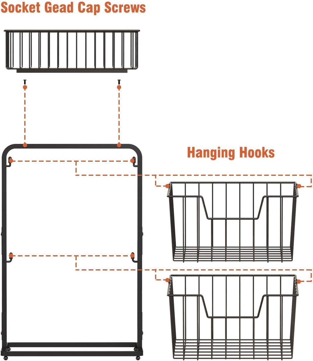 3-Tier Fruit Basket Fruit Bowl for Kitchen Counter or Floor,Fruit Holder Produce Basket for Fruits,Vegetables and Snacks,Metal Market Basket Storage Stand