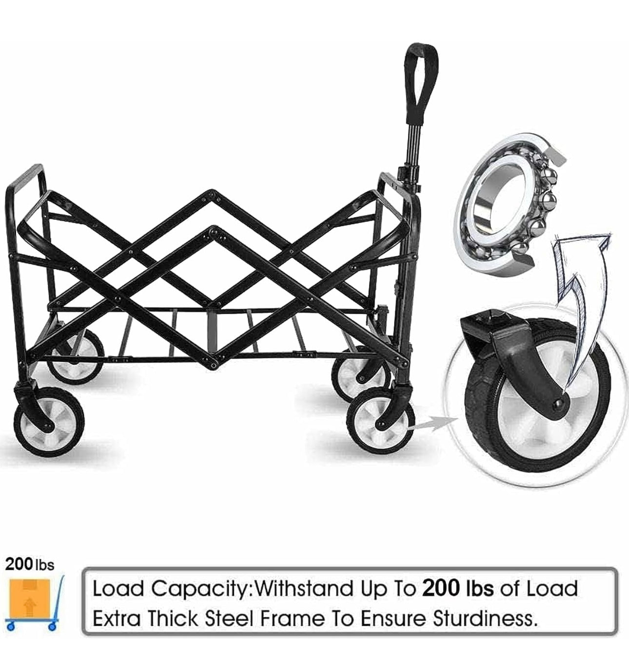 Collapsible Foldable Wagon, Beach Cart Large Capacity, Heavy Duty Folding Wagon Portable, Collapsible Wagon for Sports, Shopping, Camping