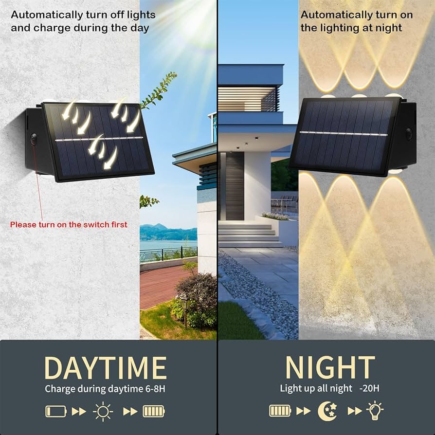 Solar Lights Outdoor Waterproof, Dusk to Dawn Solar Lights for Outside, Up and Down Lighting Solar Wall Fence Lights Outdoor for Halloween Garden Patio Yard Porch Decoration (2PCS)