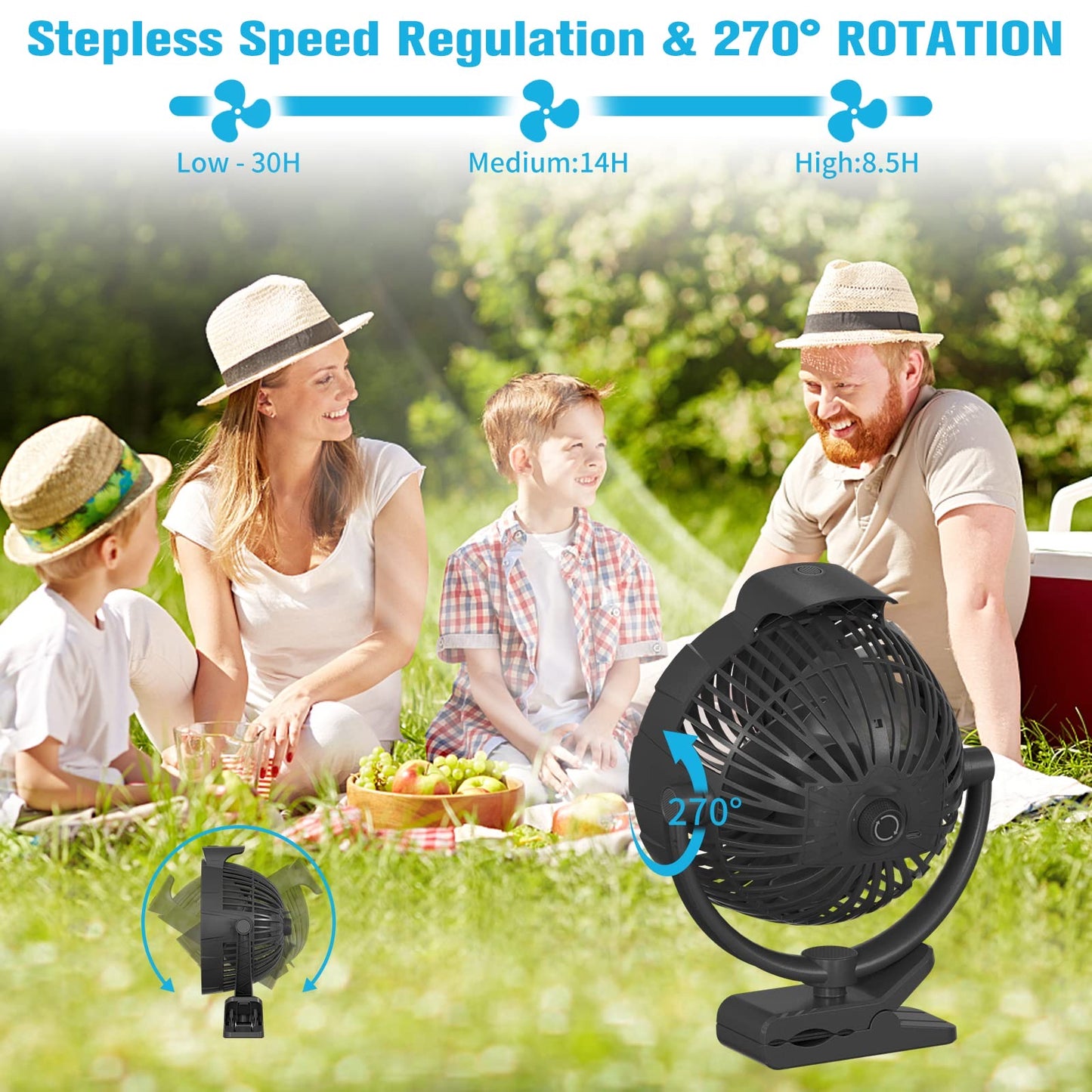 Camping Fan With Light 2023 Upgraded,10000mah Battery Operated Fan Rechargeable Fan,Quiet and Strong