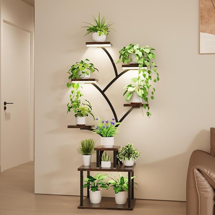 Plant Stand Indoor with Grow Lights - 8 Tiered Tall Indoor Plant Display Shelf, 61" Corner Indoor Plants Rack, Metal Plant Flower Holder for Living Room, Patio, Balcony