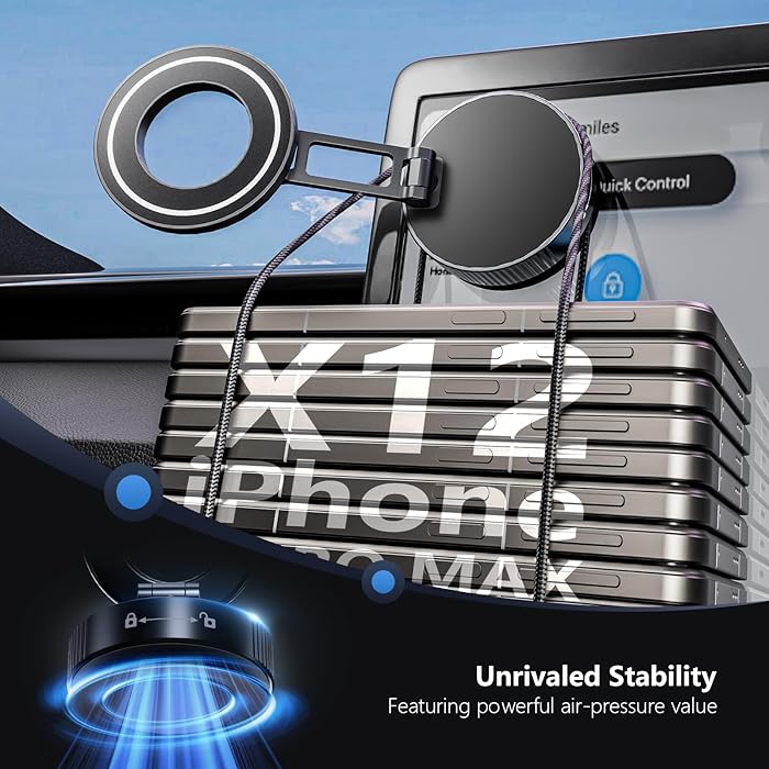 Vacuum Suction Cup Phone Mount, 360° Adjustable Magnetic Phone Holder for Car – [89+lbs Strongest Suction & 2800gf Magnetic] Swivel Lock for Car/Gym/Mirror/Shower