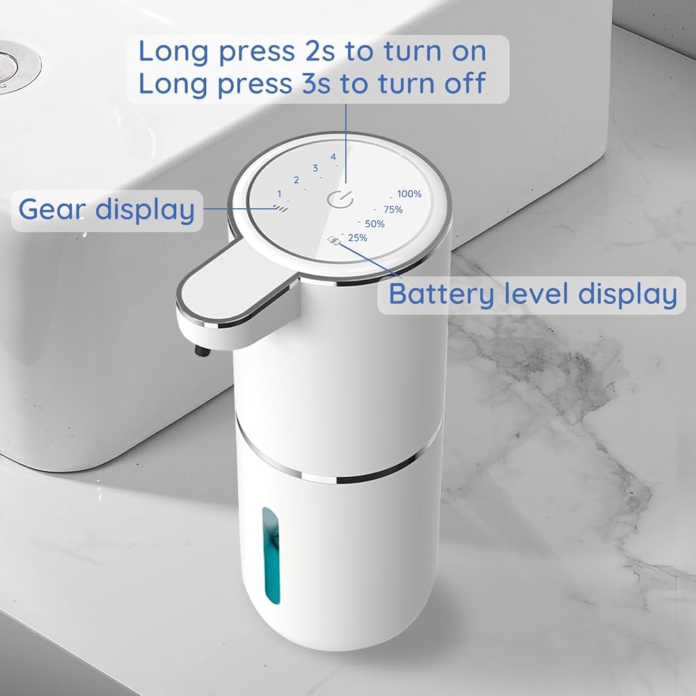 Foaming Soap Dispenser, Automatic Soap Dispenser, 13.5oz/400ml Automatic Soap Dispenser Touchless, USB Rechargeable 4 Level Adjustable Electric, for Bathroom, Kitchen