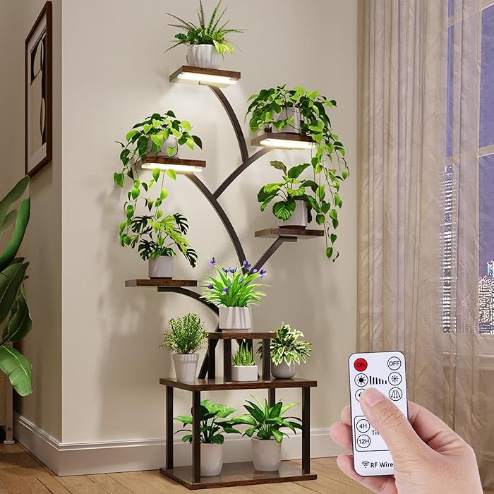 Plant Stand Indoor with Grow Lights - 8 Tiered Tall Indoor Plant Display Shelf, 61" Corner Indoor Plants Rack, Metal Plant Flower Holder for Living Room, Patio, Balcony