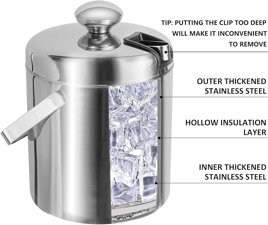 Stainless Steel Ice Bucket For Parties With Lid And Ice Tongs,Insulated Wine Bucket With Strainer Keeps Drinks Cold And Ice Cube From Melting