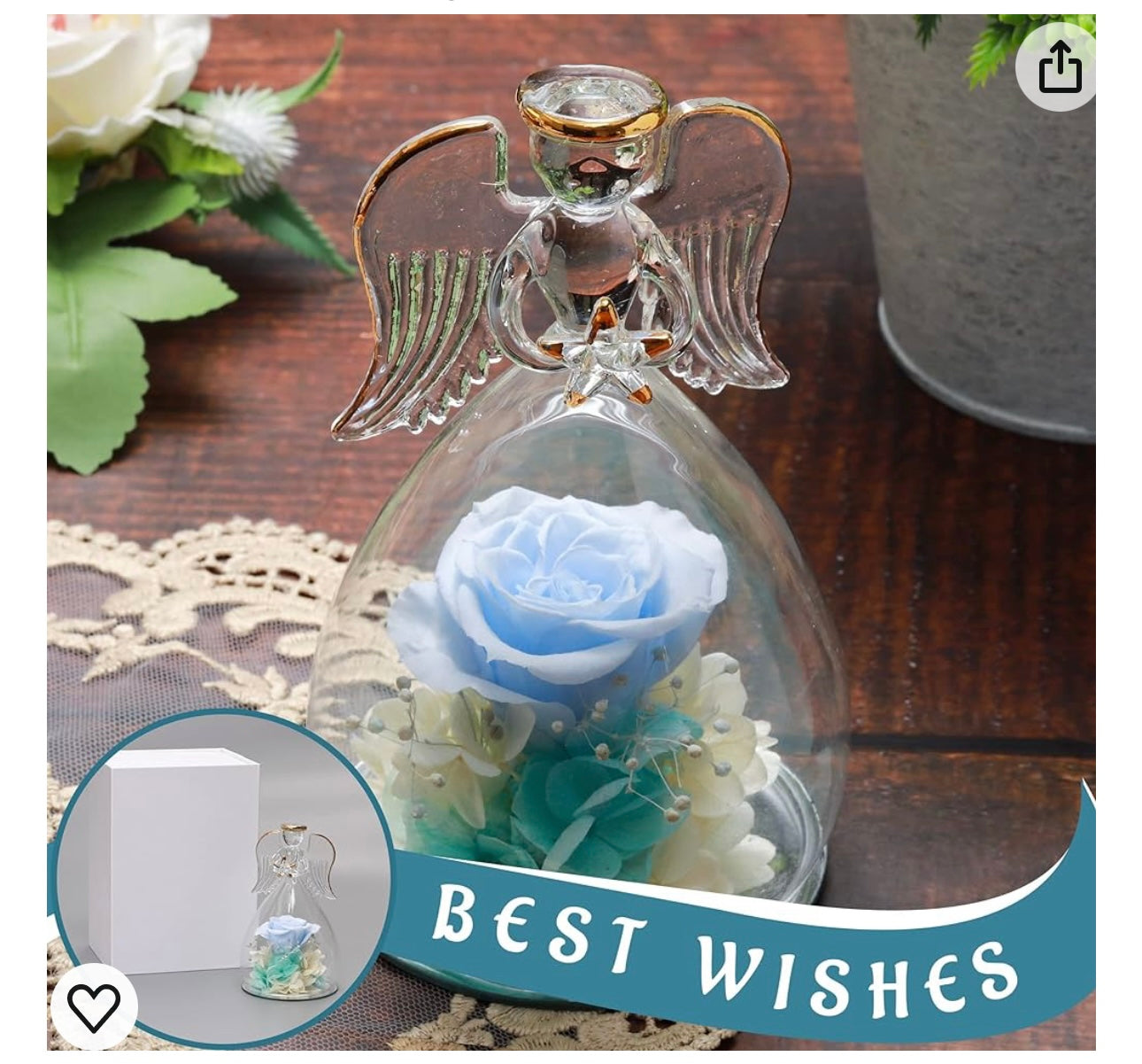 Gifts for Women Birthday Gift for Women Blue Rose Gift Guardian Angel Statues Gifts for Her Artificial Flowers in A Glass Dome Angel Gift Idea for Her Forever Rose Wife Anniversary