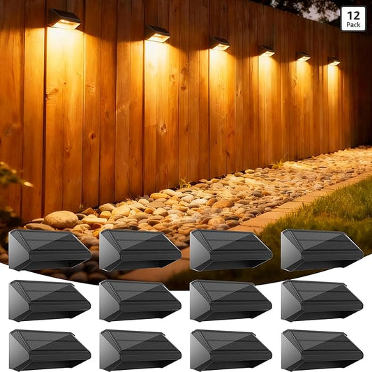 Solar Fence Lights Outdoor, 12 Pack Ultra-Bright 100 Lumens Fence Lights Solar Powered, IP65 Waterproof, 9 Color Modes, 12+ Hours Lighting Decor for Backyard/Patio/Deck/Wall/Pool