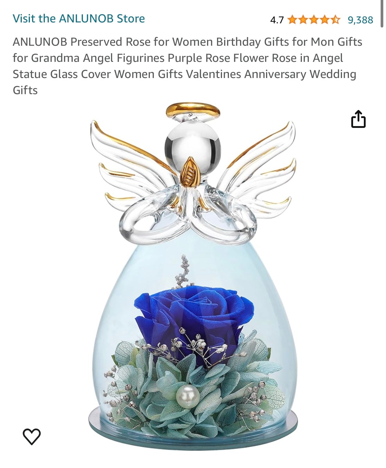 Gifts for Women Birthday Gift for Women Blue Rose Gift Guardian Angel Statues Gifts for Her Artificial Flowers in A Glass Dome Angel Gift Idea for Her Forever Rose Wife Anniversary