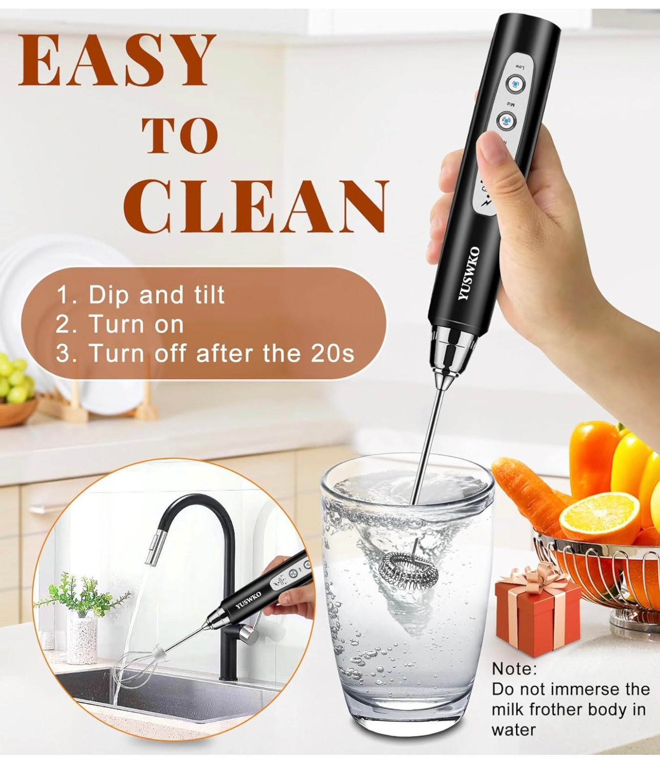 Milk Frother Handheld for Coffee with Stand, Rechargeable Drink Mixer with 3 Heads 3 Speeds Electric Coffee Frother Whisk, Gift for Many Occasions and Festival