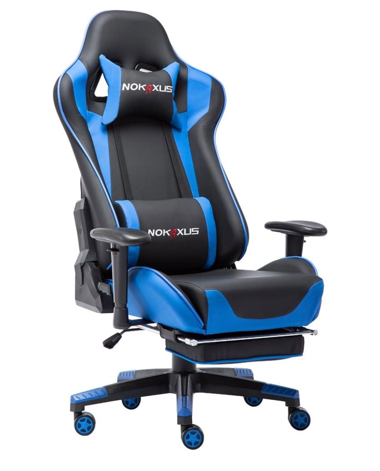 Gaming Chair Large Size High-Back Ergonomic Racing Seat with Massager Lumbar Support and Retractible Footrest PU Leather 90-180 Degree Adjustment of backrest Thickening sponges (YK-6008-BLUE)