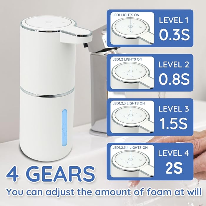 Foaming Soap Dispenser, Automatic Soap Dispenser, 13.5oz/400ml Automatic Soap Dispenser Touchless, USB Rechargeable 4 Level Adjustable Electric, for Bathroom, Kitchen