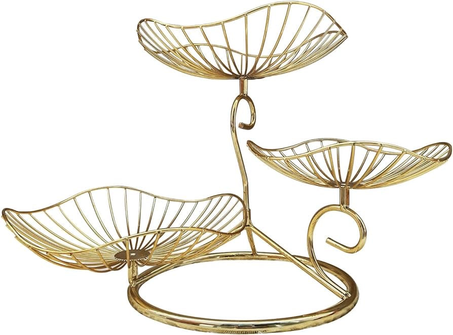 Metal 3-Tier Fruit Basket Holder Decorative Fruit Bowl Stand, Gold