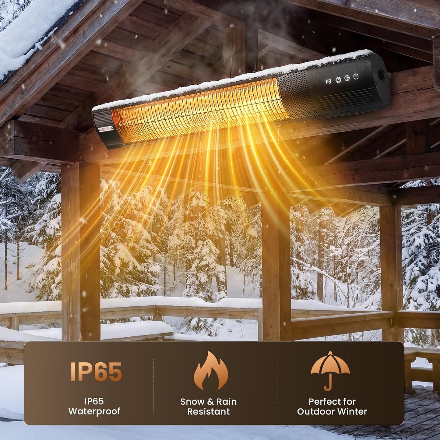 Electric Patio Heater, 1500W Wall Mounted Outdoor Heater with Remote Control & 24H Timer, IP65 Waterproof Carbon Infrared Heater for Backyard, Gazebo, Garage and Restaurant