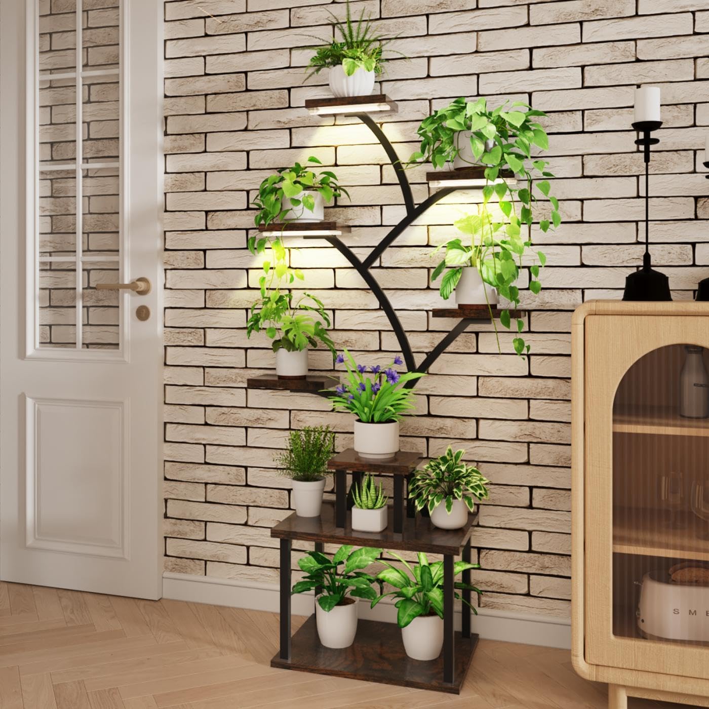 Plant Stand Indoor with Grow Lights - 8 Tiered Tall Indoor Plant Display Shelf, 61" Corner Indoor Plants Rack, Metal Plant Flower Holder for Living Room, Patio, Balcony
