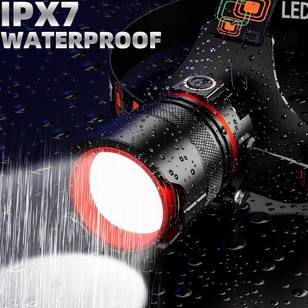 Headlamp 5000 LUMENS LED Rechargeable Head Lamps, Zoomable Headlight with 5 Modes & IPX7 Waterproof, 120° Adjustable Head Lights for Forehead for Outdoor, Camping, Hard Hat, Hunting