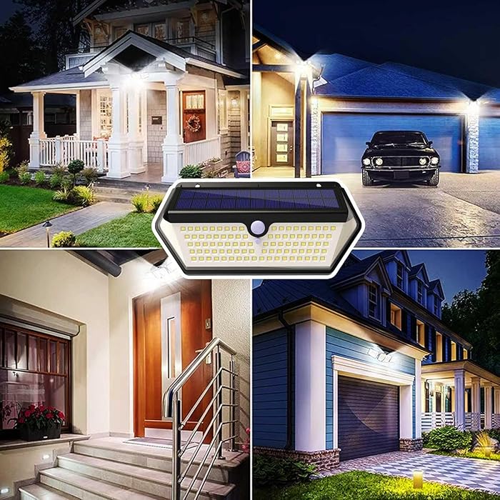2 Pack Solar Motion Sensor Security Wall Lights Outdoor, 128 LED 1200LM Fence Step Lights with 3 Modes, 270° Wide Angle IP65 Waterproof for Garage Front Door Porch Yard Driveway (Bright White, 2 Pack)