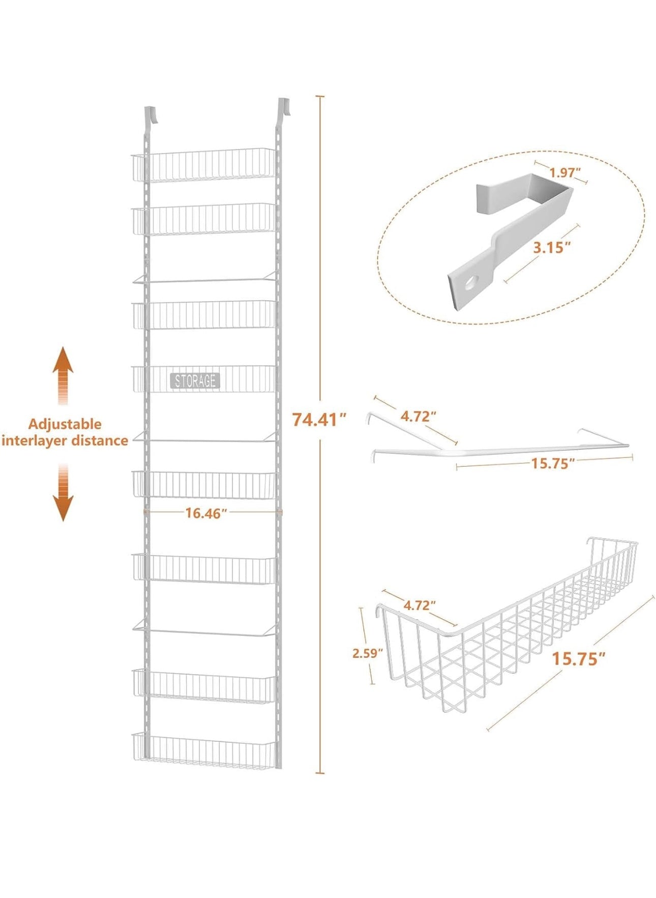 Over The Door Pantry Organizer, 8 Tier Pantry Door Organizer Rack, Wall Mounted Heavy-Duty Metal Spice Rack for for Kitchen, Bathroom, Bedroom and Storage Room