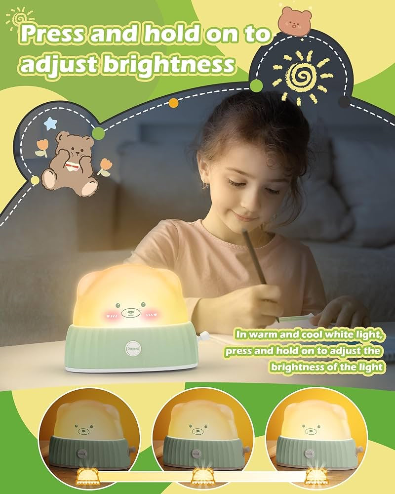 Night Light for Kids Cute Lamp, Bear Cat Lamp Kawaii Room Decor, Kids Toys for Girls, Stocking Stuffers for Kids, Christmas Gifts for Teenage Girls Kids Boys, Rechargeable Touch Lamp, Green