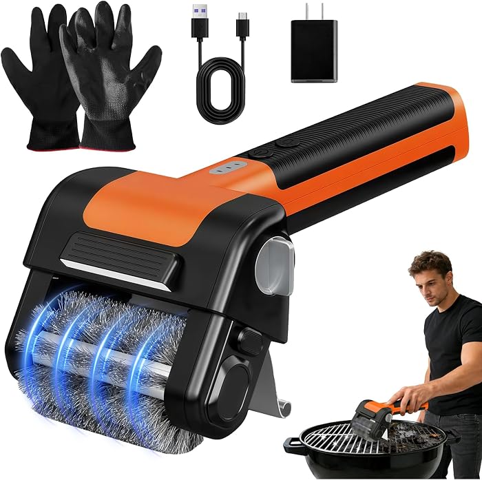 Electric Grill Brush for Outdoor,Ultra High Power Cordless BBQ Cleaner
950RPM,Rechargeable,4500mAh,Removable head,LED Light,304 Stainless Steel Reinforced Steel Bristles,Power Scrubber