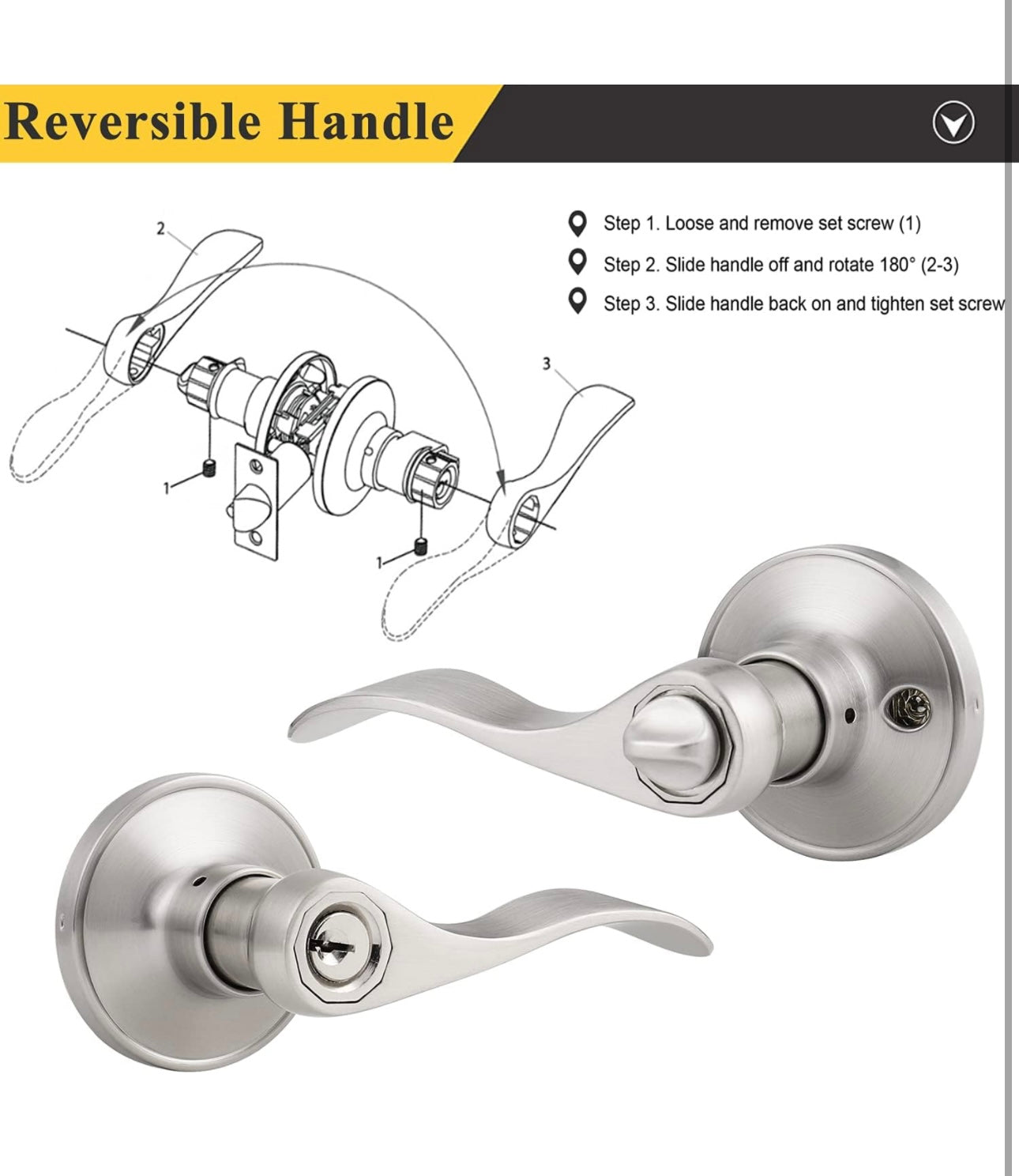 Wave Style Lever Handles Entrance Door Knobs Entry Door Locks Brushed Nickel