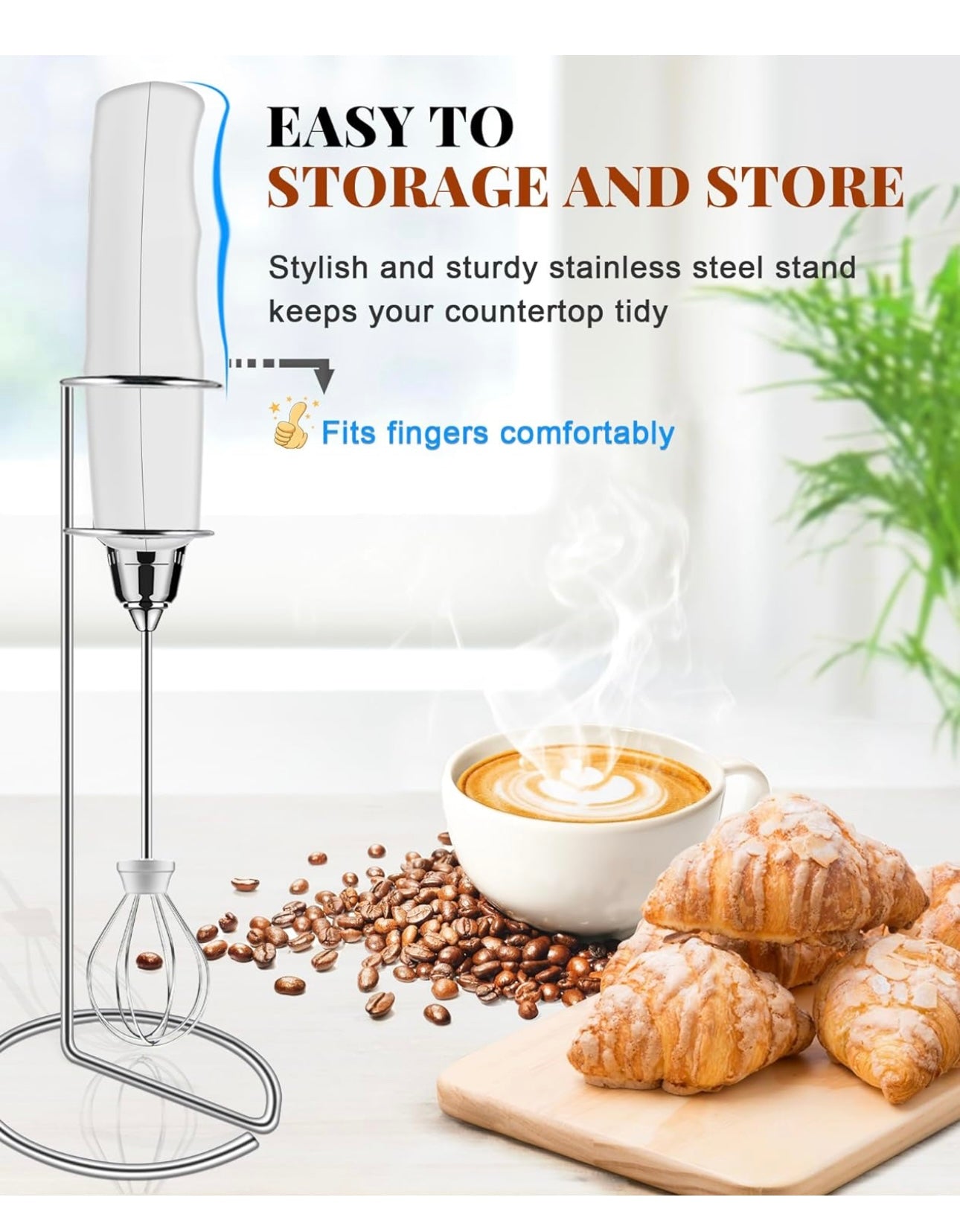 Milk Frother Handheld for Coffee with Stand, Rechargeable Drink Mixer with 3 Heads 3 Speeds Electric Coffee Frother Whisk, Gift for Many Occasions and Festival