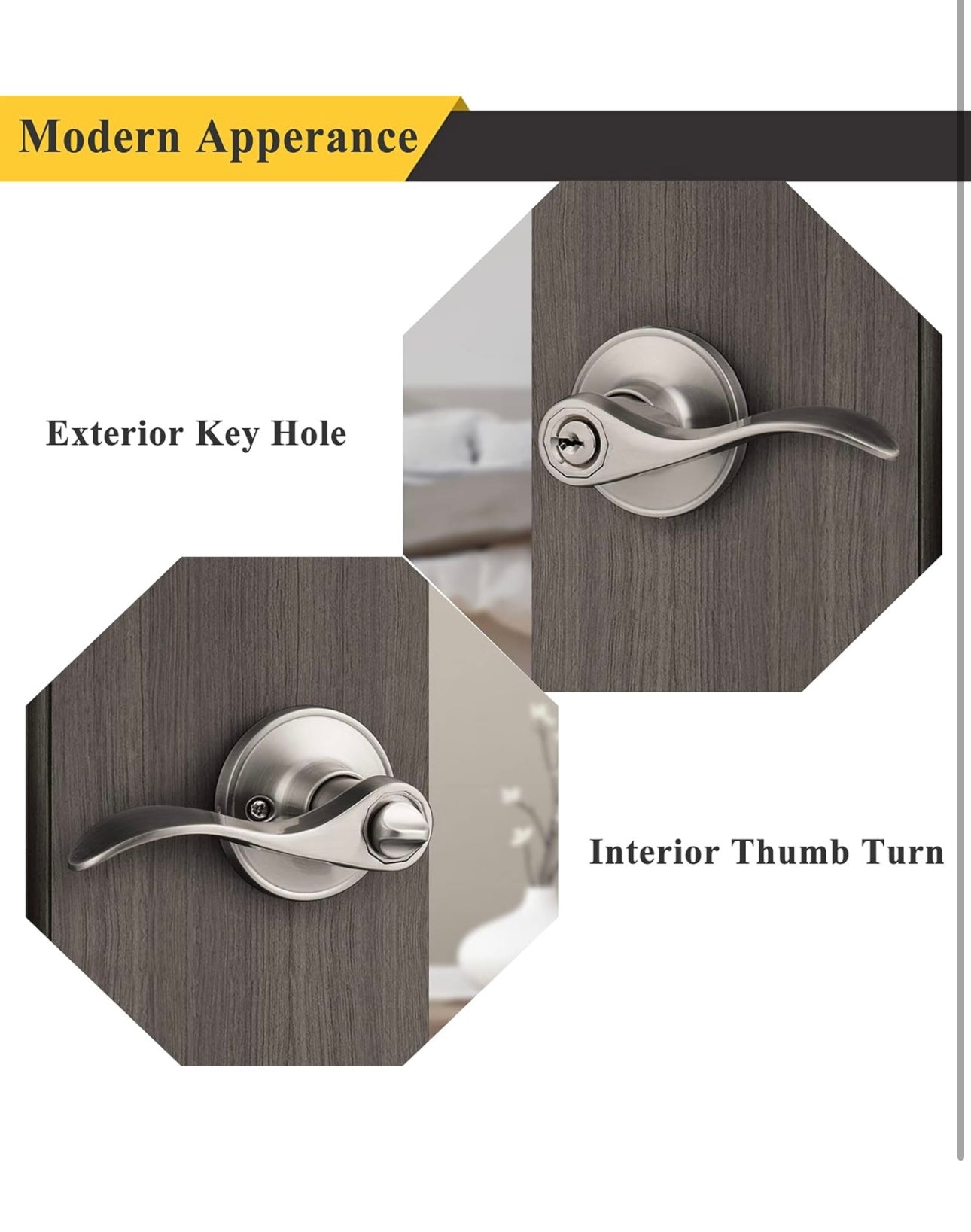 Wave Style Lever Handles Entrance Door Knobs Entry Door Locks Brushed Nickel