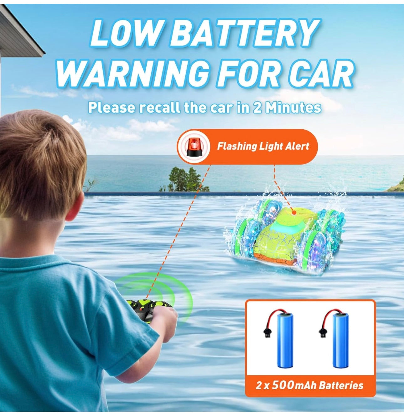 Amphibious Remote Control Car Boat, Water Pool Toys for Kids Ages 4-8-12, 2.4Ghz Gesture Sensing Stunt RC Car for Boys 6 7 9 10 Gifts for Boys, Green & Orange, BG009-1