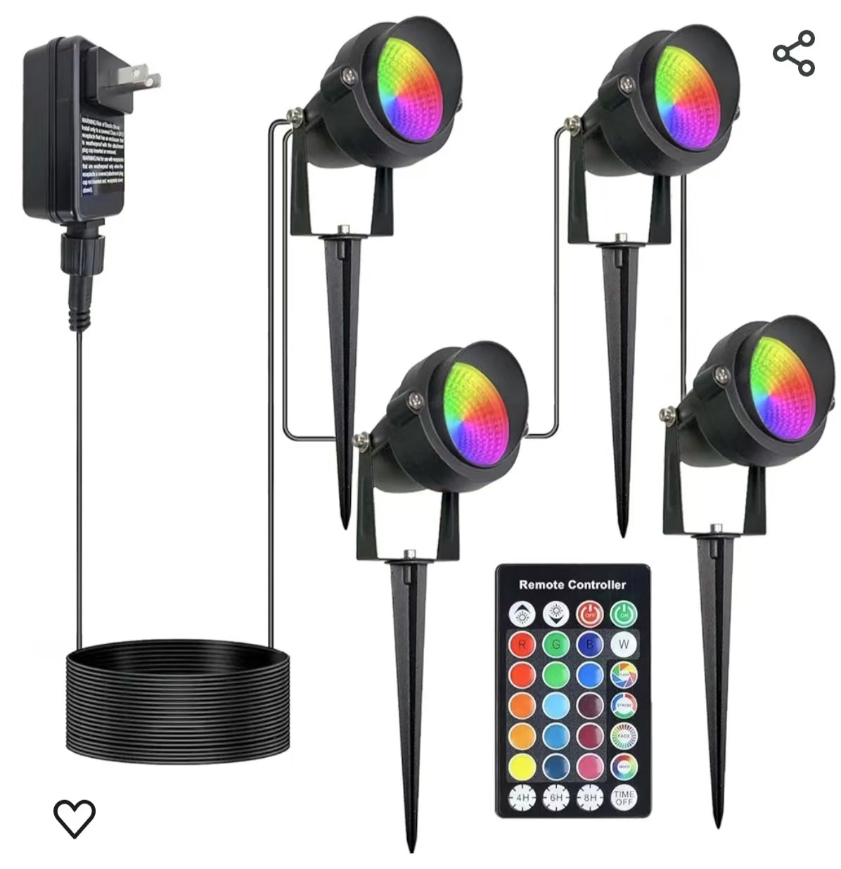 Christmas Outdoor Spot Lights with Timer (4/6/8H), 24W RGB Spotlights IP65 Waterproof Remote Control Metal Case Colored Outside Landscape SpotLights for Garden Yard House Lawn Flags (4 in Set)