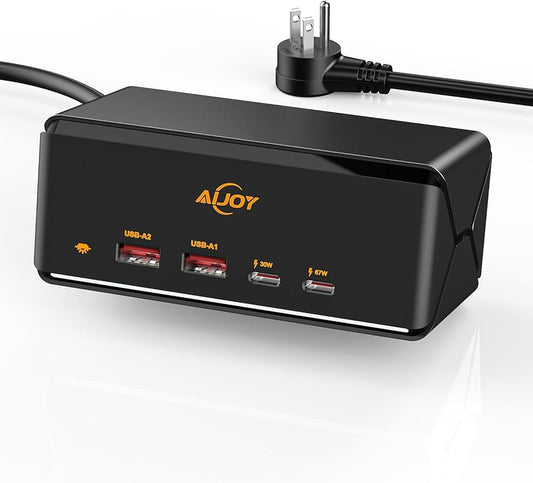 67W GaN USB C Fast Charger Block, 6-in-1 Charging Station for Multiple Devices, 5ft Extension Cord with 2 AC, 2 USB-A, 2 USB-C Power Strip Adapter for Desktop/Office Accessory and Nightstand