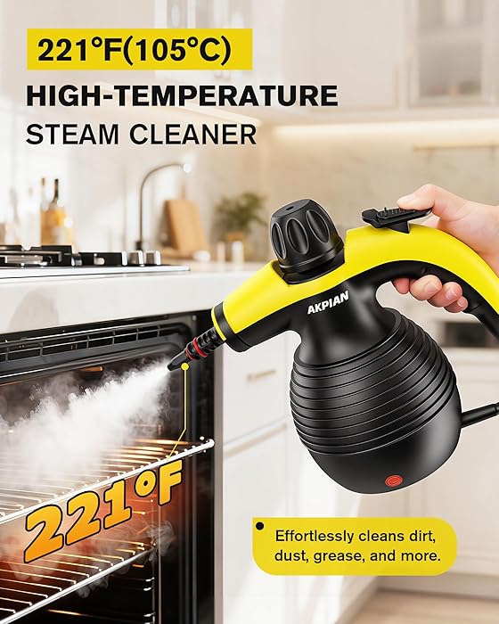 Handheld Steam Cleaner, Steamer for Cleaning, Multipurpose Portable Steam Cleaners for Home Use with Safety Lock and 10 Accessory Kit to Remove Grime, Grease, and More, Save Time and Effort