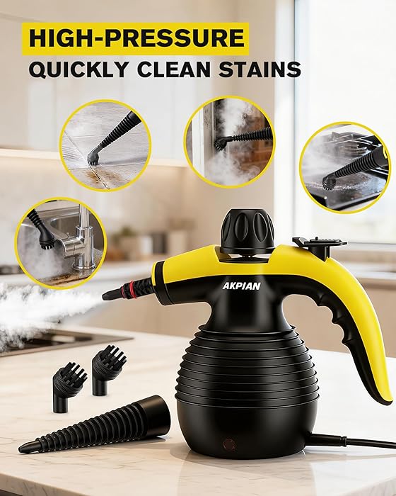 Handheld Steam Cleaner, Steamer for Cleaning, Multipurpose Portable Steam Cleaners for Home Use with Safety Lock and 10 Accessory Kit to Remove Grime, Grease, and More, Save Time and Effort